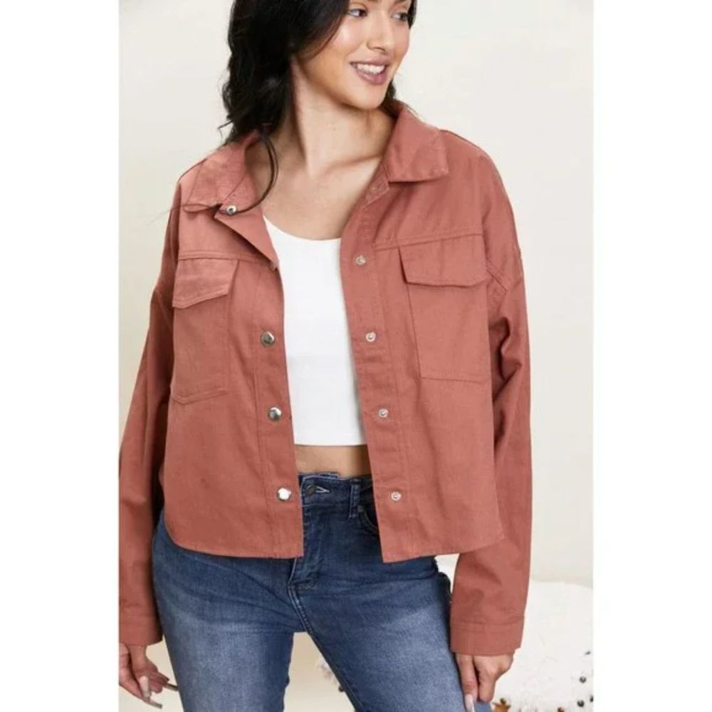 HYFVEBack At It Button Front Shacket in CLAY M EUC